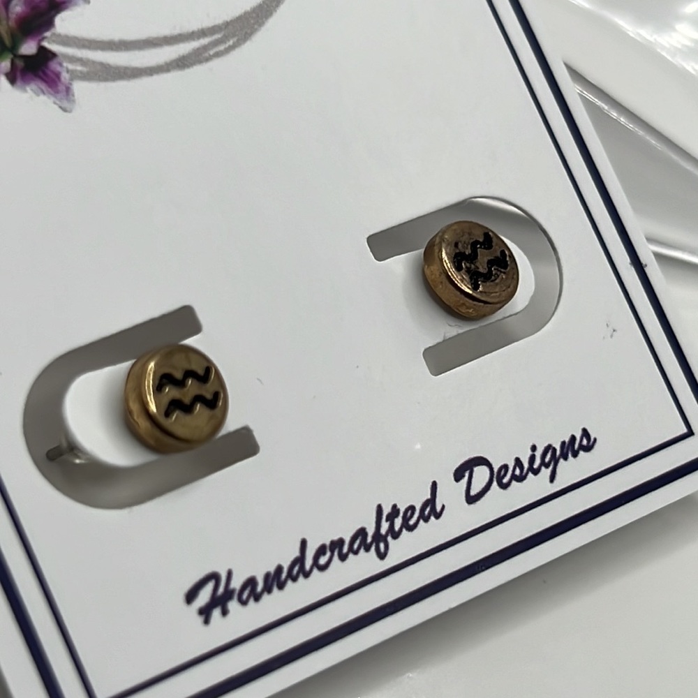 Aquarius Horoscope Stud Earrings. - Picture 2 of 2